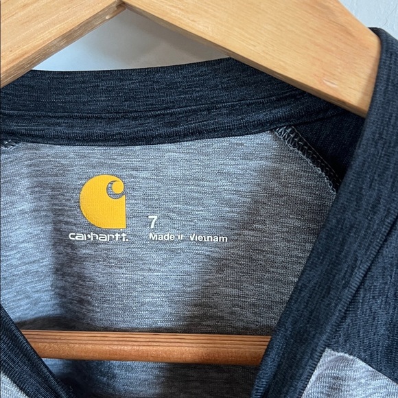 Carhartt Kids Long Sleeve Shirt in Gray and Black with Neon Logo - Picture 2 of 3